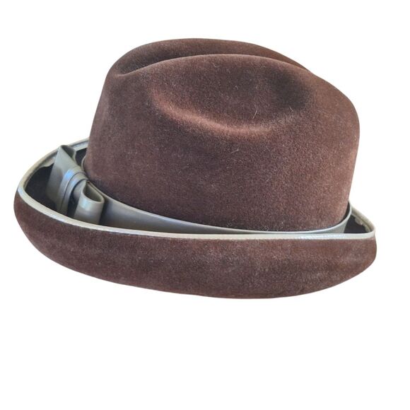 Vintage Made in Italy Wool Hat Elegant Rolled Brim Brown Fedora Corona Lou Fox - Picture 4 of 15